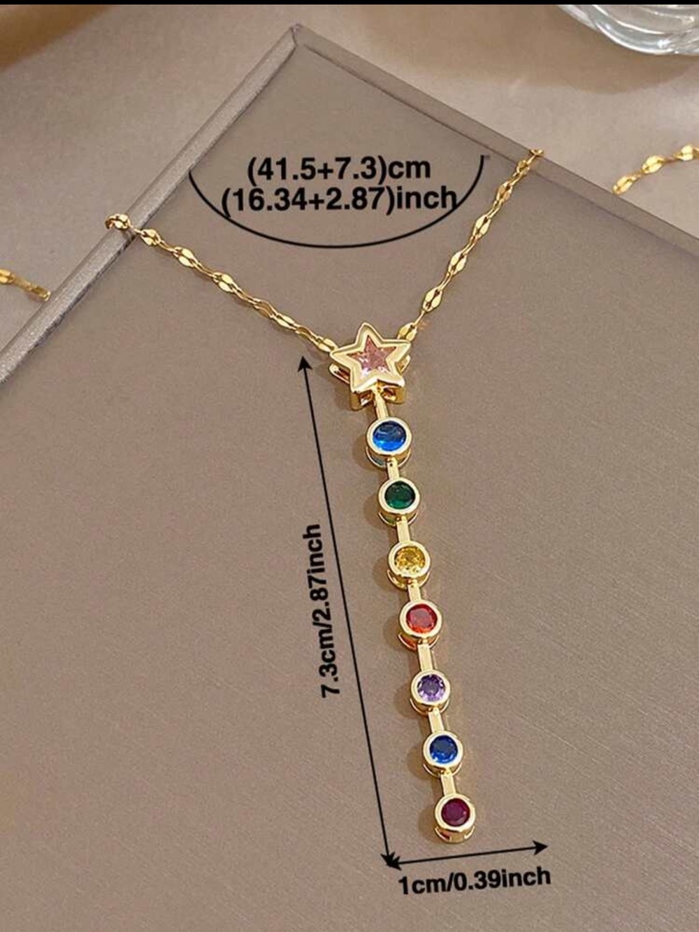 New boutique Gold plated Multi-Gem Star Pendant Necklace - Women Jewelry - Picture 3 of 4